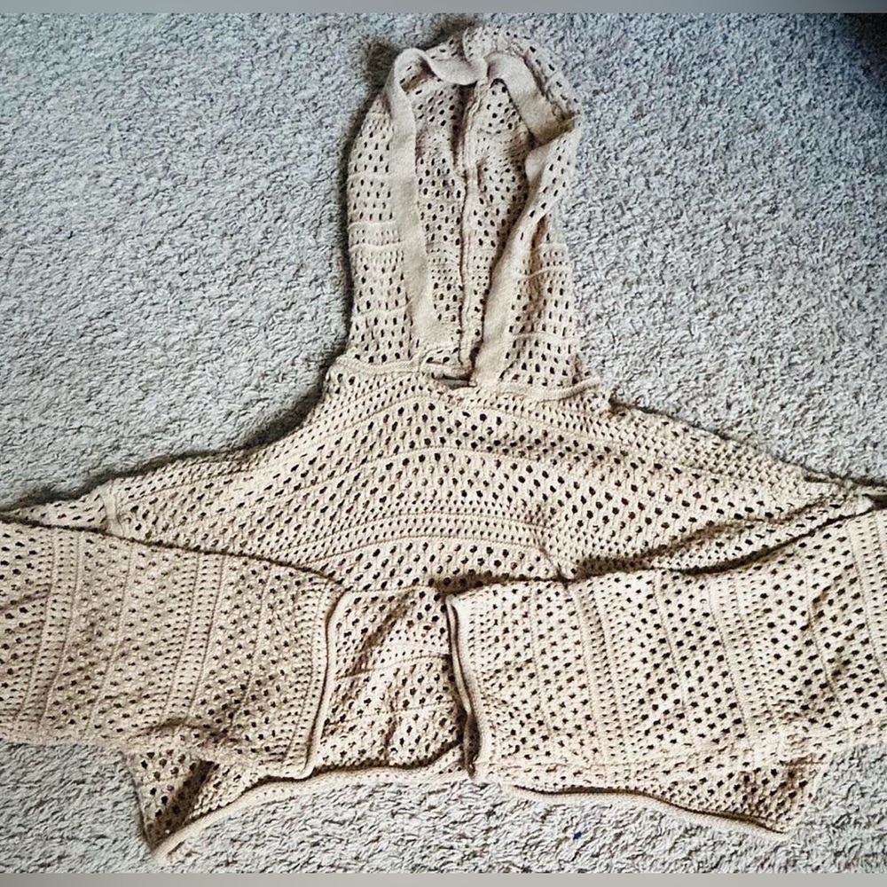 Beige Crochet Knit Hoodie